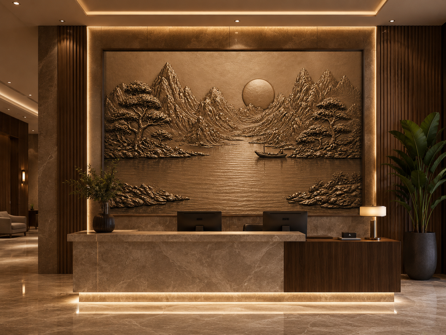 Photorealistic 3D interior visualization of a luxury living space — architectural rendering and spatial design preview by Dervano Studio before manufacturing.
