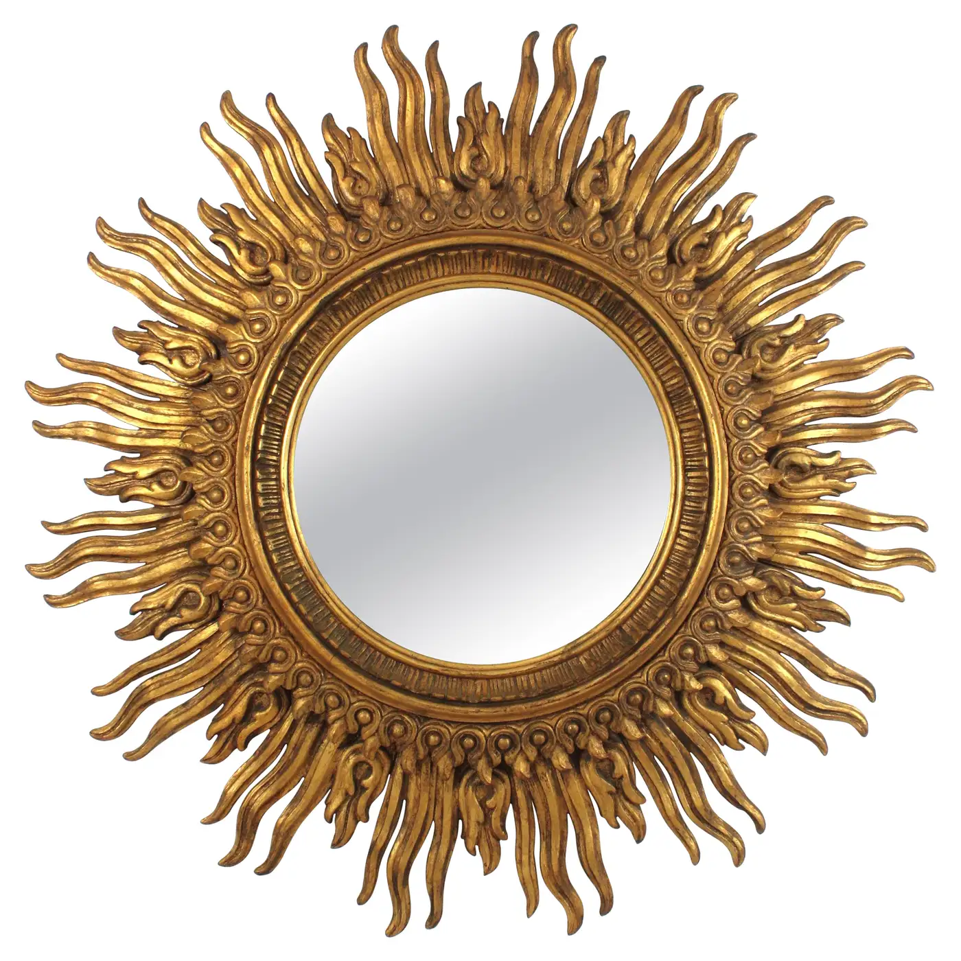 Baroque Sunburst Carved Wooden Mirror