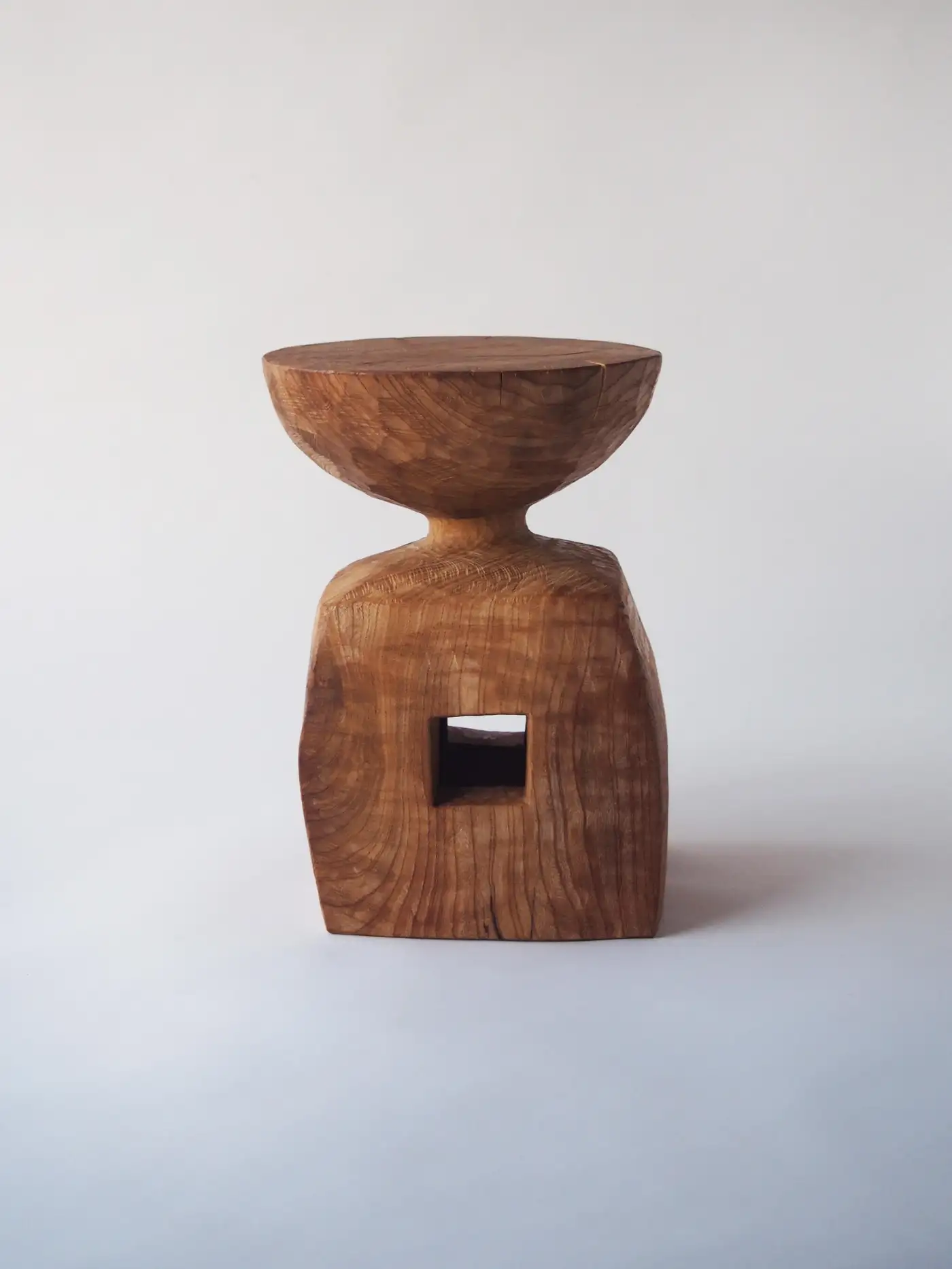 Rustic Sculptural Hand-Carved Solid Wood Stool