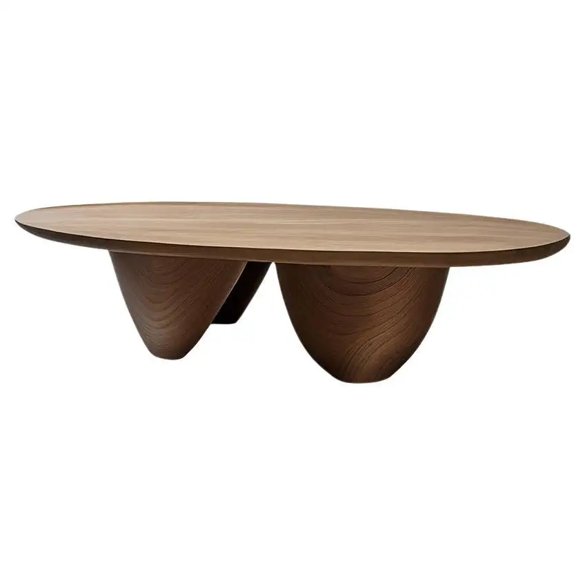 Modern Oval Coffee Table with Conical Wooden Legs
