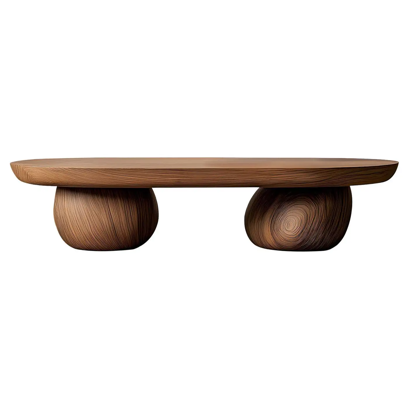 Organic Pebble-Base Wooden Coffee Table