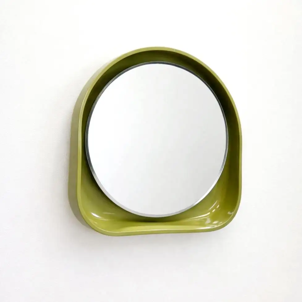 Mid-Century Modern Olive Green Molded Wall Mirror