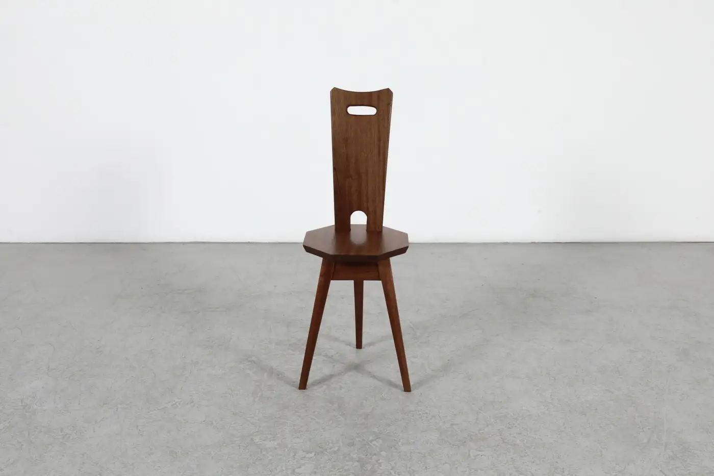 Geometric High-Back Three-Legged Wooden Chair