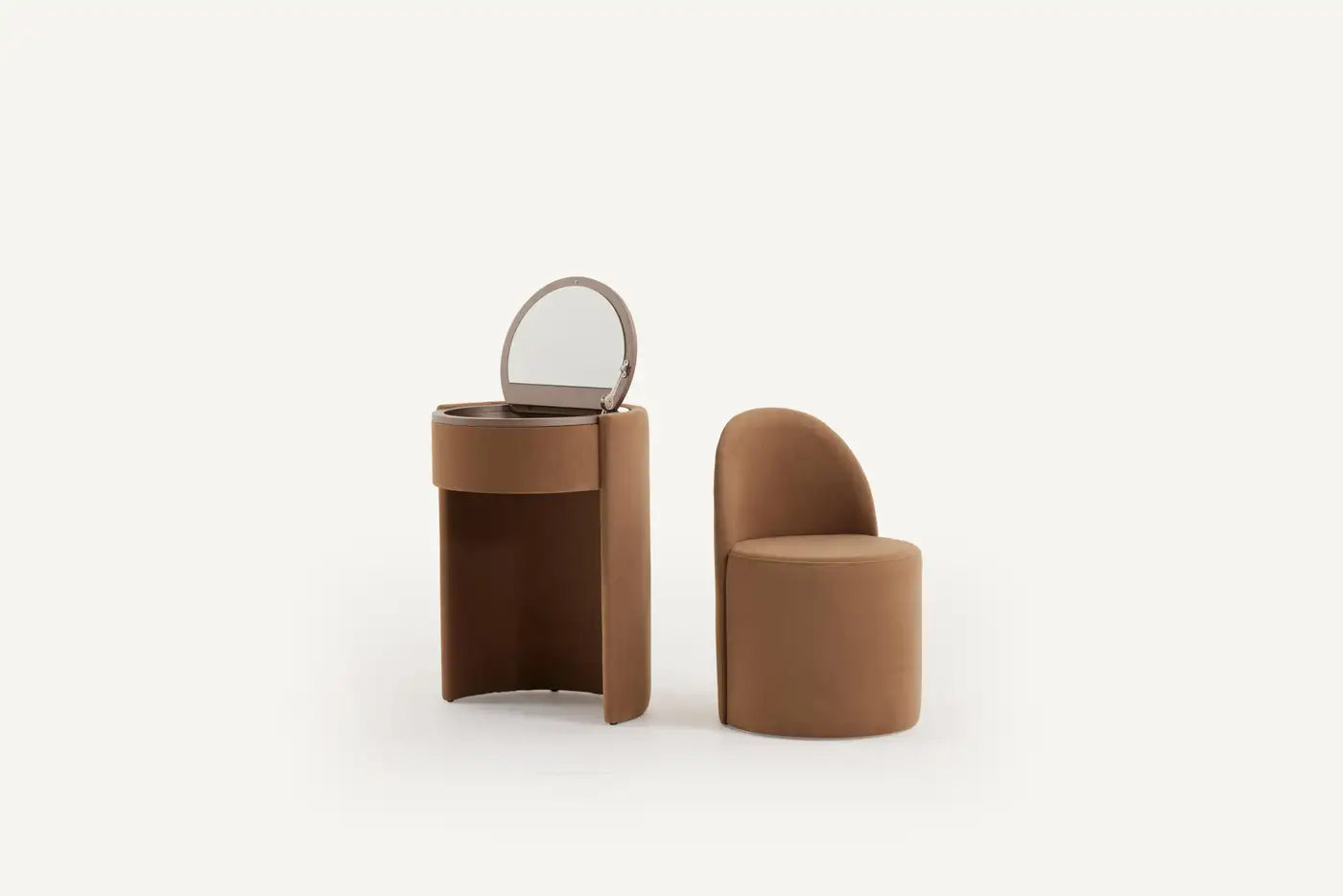 Modern Curved Wooden Dressing Table with Integrated Ottoman