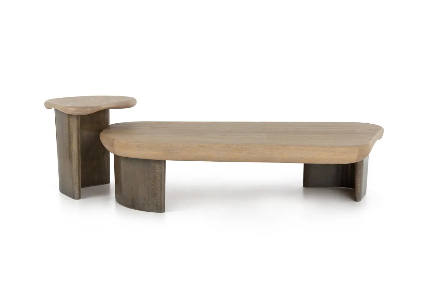 Modern Dual-Tier Organic Wooden Coffee Table Set