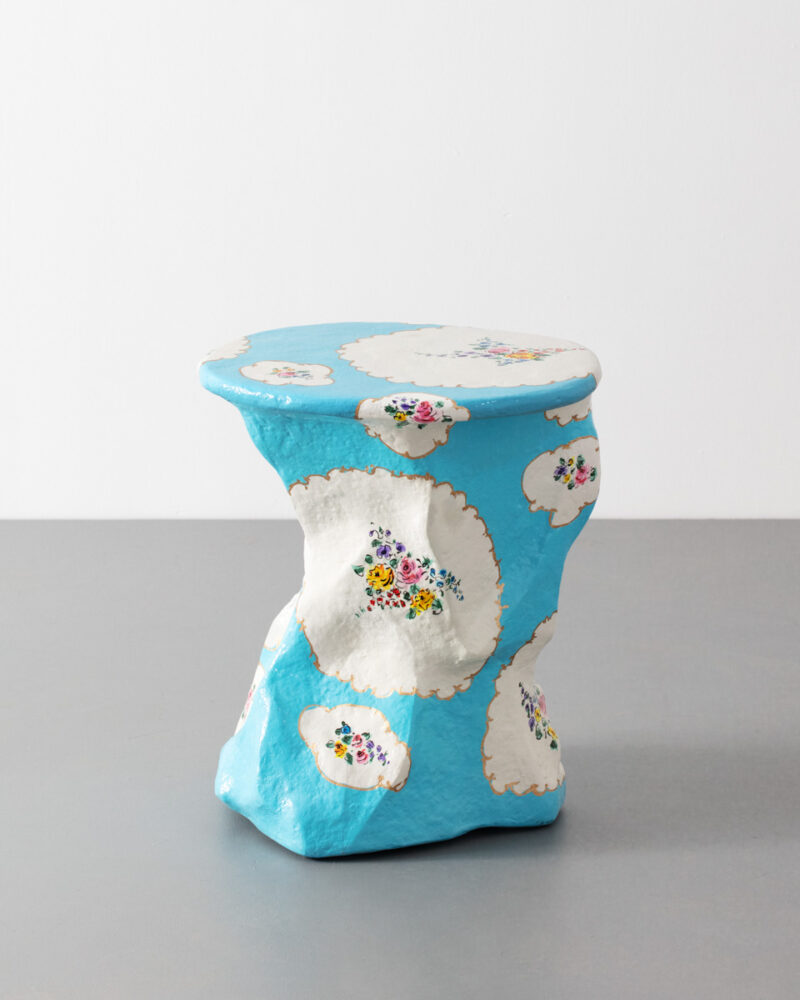 Sculptural Hand-Painted Floral Solid Wood Side Table