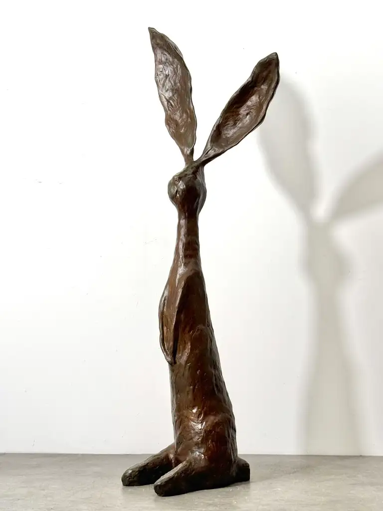 Hand-Carved Wooden Hare Sculpture