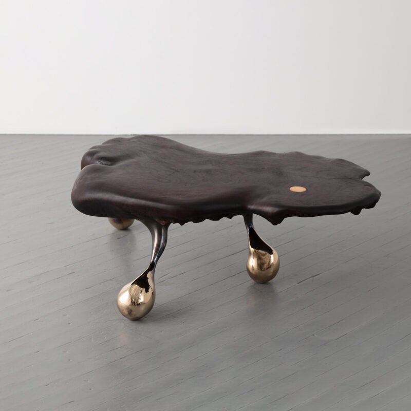 Design name (EN) Organic Live-Edge Solid Wood Coffee Table with Sculptural Brass Legs