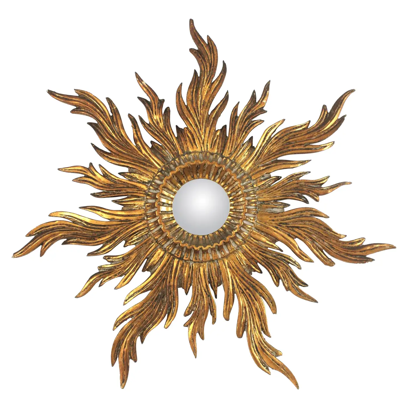 Baroque Flame Sunburst Carved Wooden Mirror